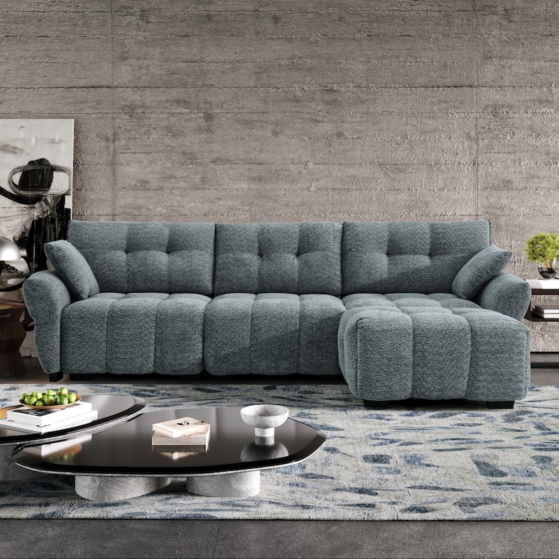 4-Seat Sectional Sofa Couch with Chaise, Tufted L-Shaped Modular Sofa with Pillows, Pocket Spring Cushions & Solid Wood Frame