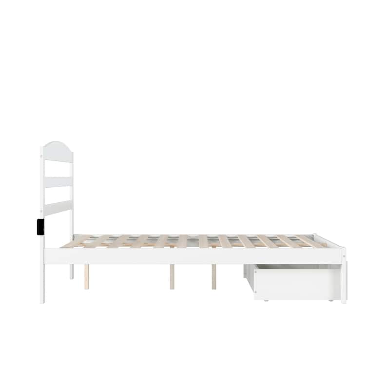 Full Bed with Drawer - Country Cottage Style Platform Bed Frame - White Finish