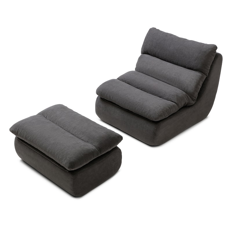 32"Bean Bag Chair with Ottoman, Big Chaise Lounge Chairs for Adults,Tufted Upholstered Lazy Sofa
