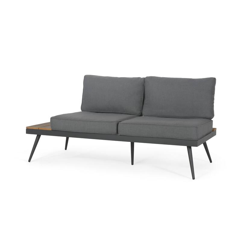 Outdoor Seating Group L-shape Sectional Couch with Side Table & Coffee Table, All-Weather Patio Furniture Set with Thick Cushion