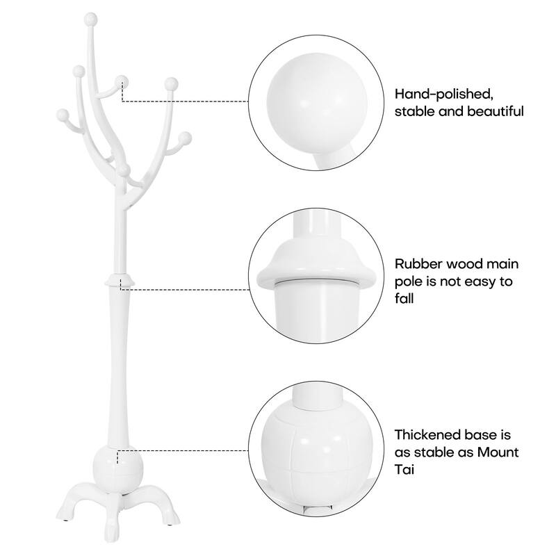 Tree-branch Rubberwood Freestanding Coat Rack with 8 Hooks - 24.5"W x 70.87"H