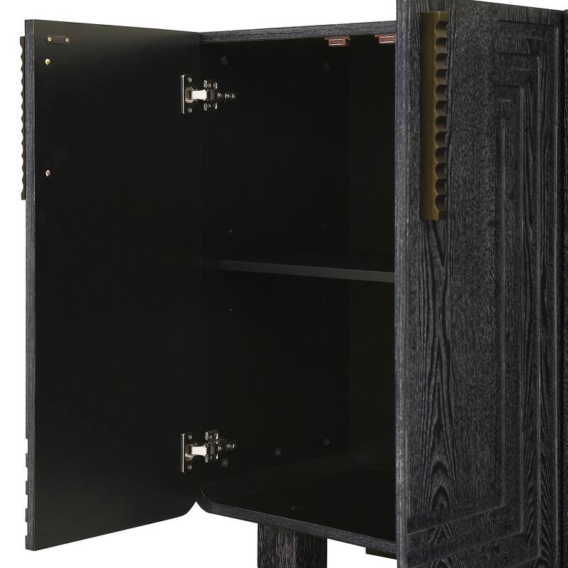 Retro Buffet Cabinet 4-Door Fluted Sideboard Cabinet with Adjustable Shelves, for Dining Room, Kitchen and Living Room