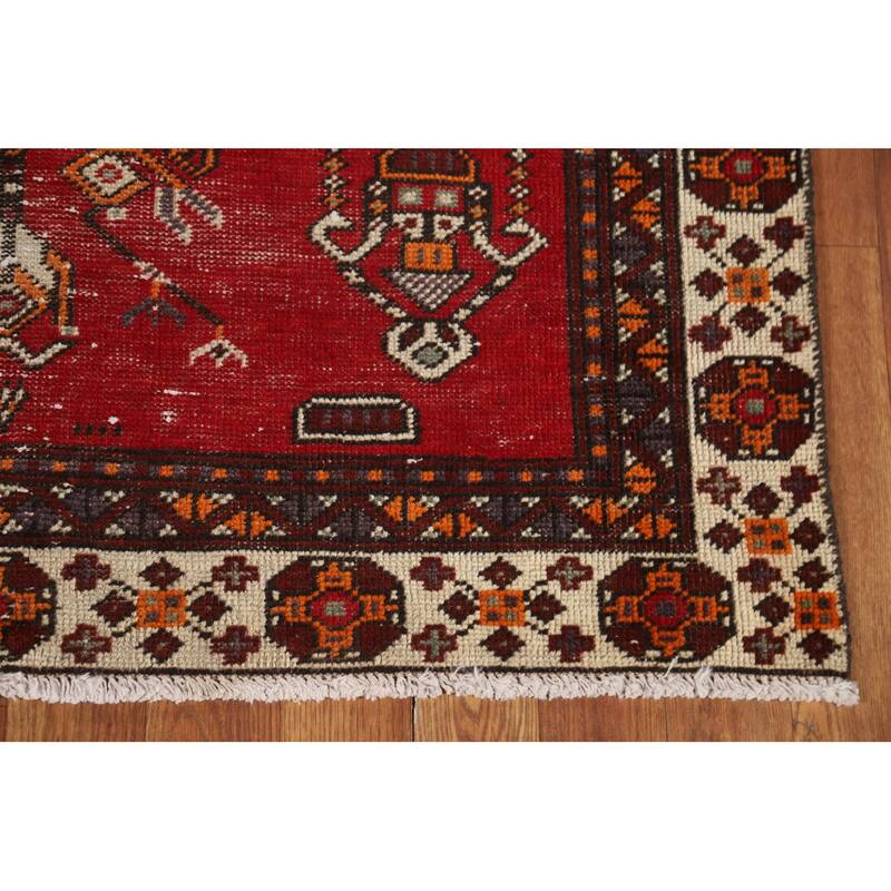 Geometric Balouch Persian Rug Hand-Knotted Traditional Wool Carpet - 3'7" x 6'6"
