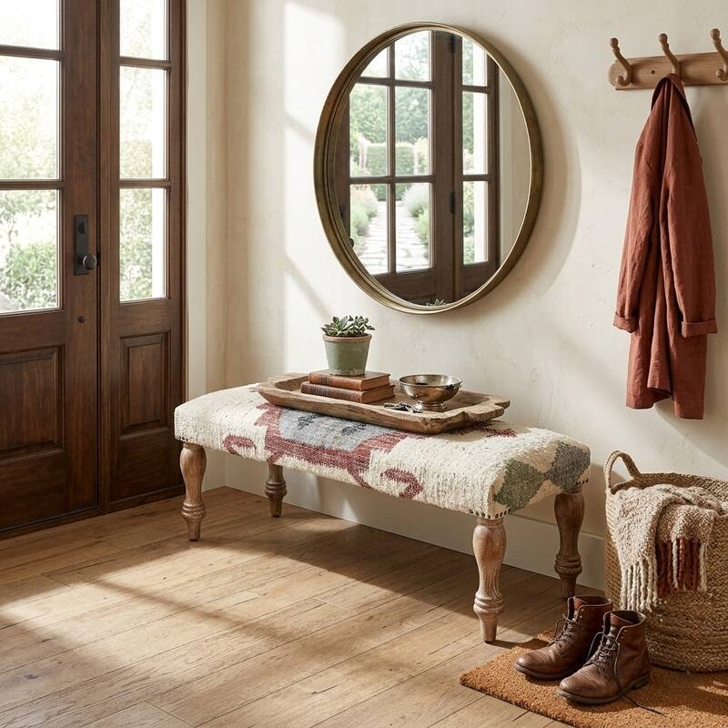 Sevita Southwestern Upholstered Mango Wood Accent Bench - 47" W x 16" D x 18" H