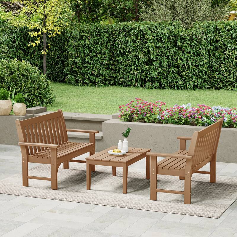 Laguna Poly 3-Piece Bench With Coffee Table