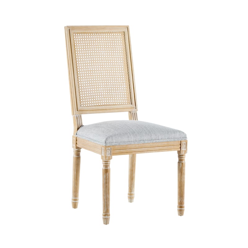 [Set of 2] French Country Dining Chairs - Elegant Cane Backrest & Upholstered Seats with Fluted Legs- Solid Rubberwood Frame