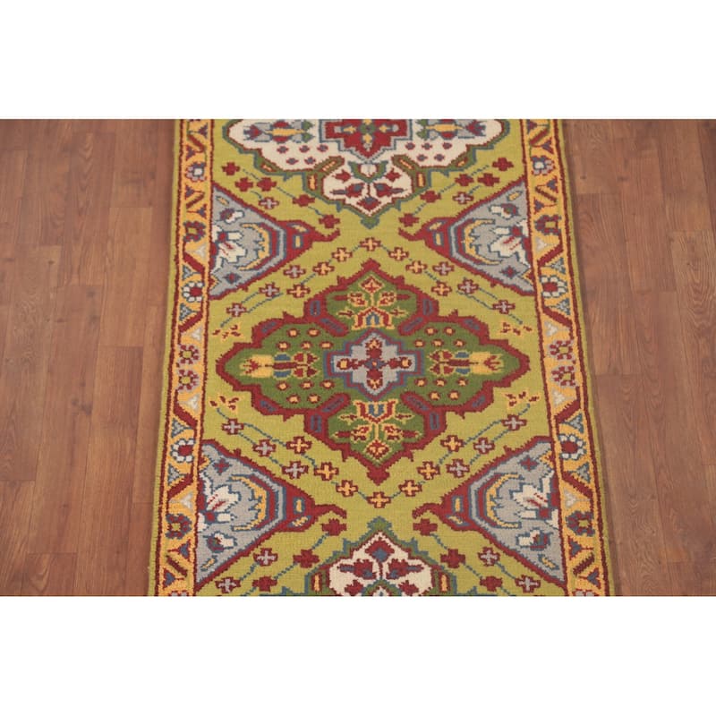 Geometric Kazak Runner Rug Handmade Wool Carpet - 2'7"x 9'11"