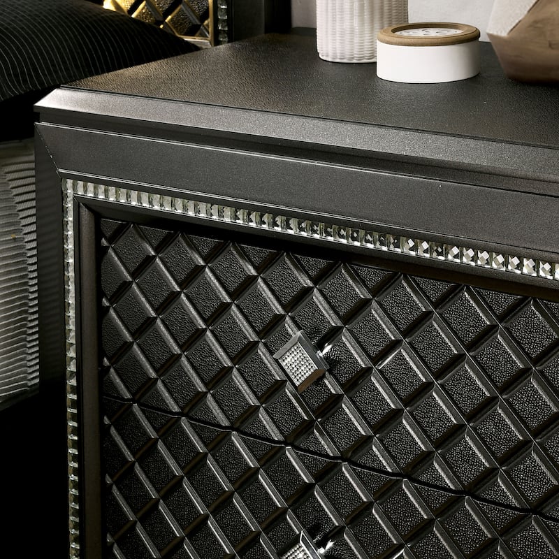 Bejo Glam Grey Wood Diamond Mirror Trim 2-Drawer Nightstand by Furniture of America