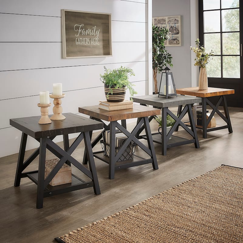 Bryson Rustic X-Base End Table with Shelf by iNSPIRE Q Classic