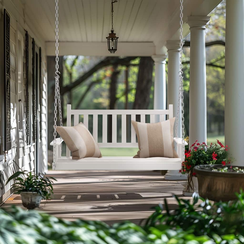 VEIKOUS 4 ft. Outdoor Wood Hanging Patio Porch Swing with Chains for 2 Person