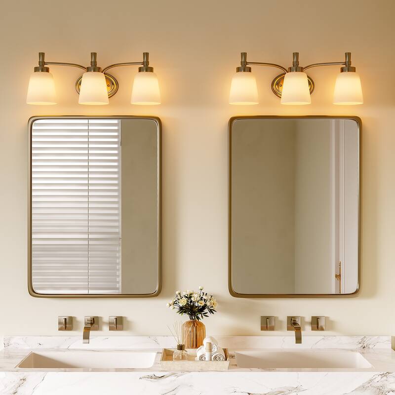 Industrial Brushed Nickel 3-Light Vanity Light with Milk White Glass