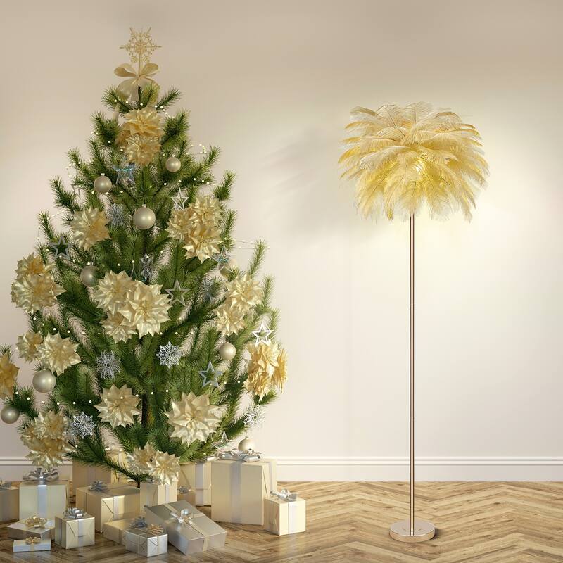 63 Inch Feather Tripod Floor Lamp With Bulbs
