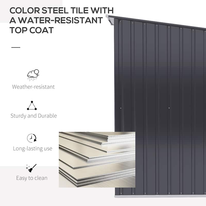 Outsunny 3.3' x 3.4' Lean-to Garden Storage Shed, Outdoor Galvanized Steel Tool House with Lockable Door for Patio Garden