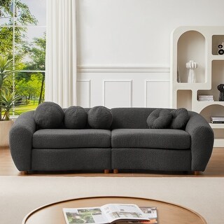 87.7" Teddy Fabric Upholstered Couch Modern Curved Sofa Livingroom Wool ...
