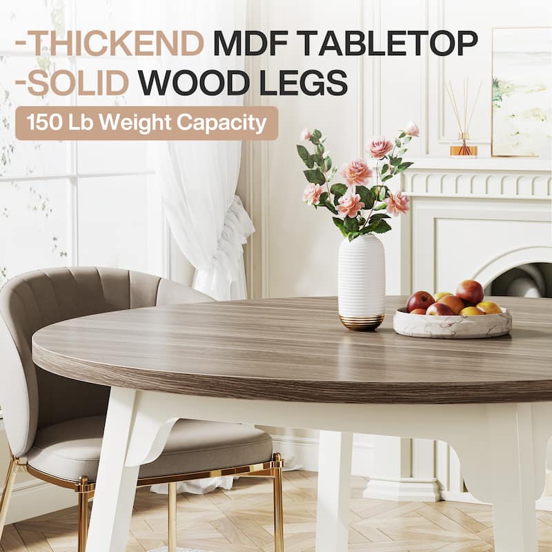 47 Inch Round Dining Table for 4, Farmhouse Kitchen Table - Brown and White