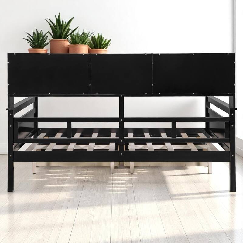 Wooden Twin/Full Daybed with 2 Storage Drawers and Bedside Shelves, No Box Spring Needed, Modern Design