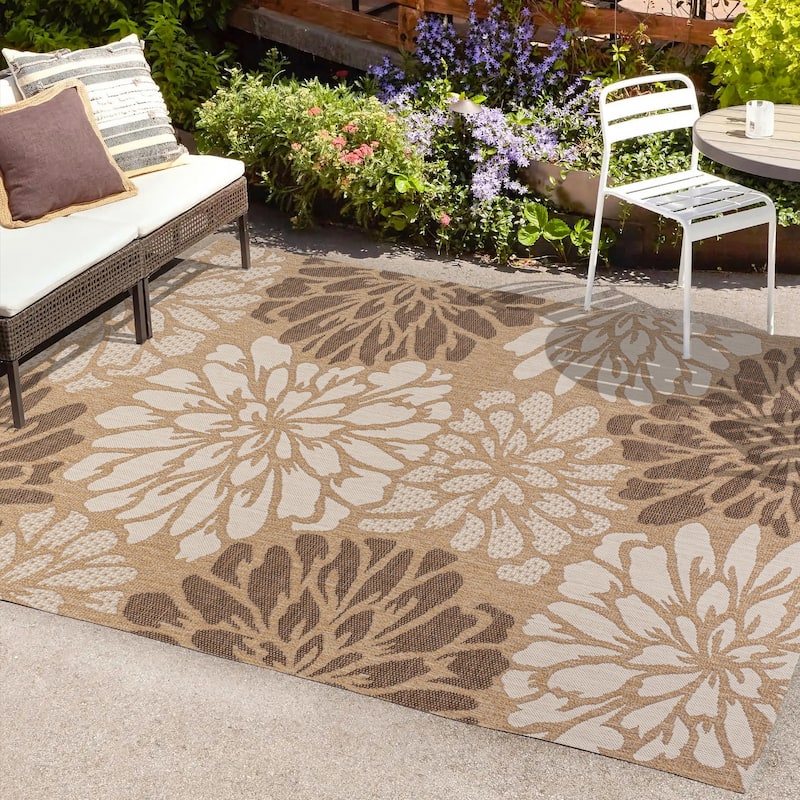 JONATHAN Y Floral Textured Weave Indoor/Outdoor Area Rug