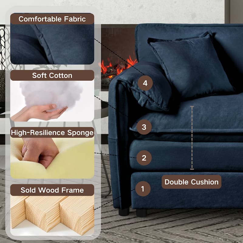143.31" Chenille Upholstered U-Shaped Modular Sectional Sofa with Double-Layer Cushions, DIY Combination