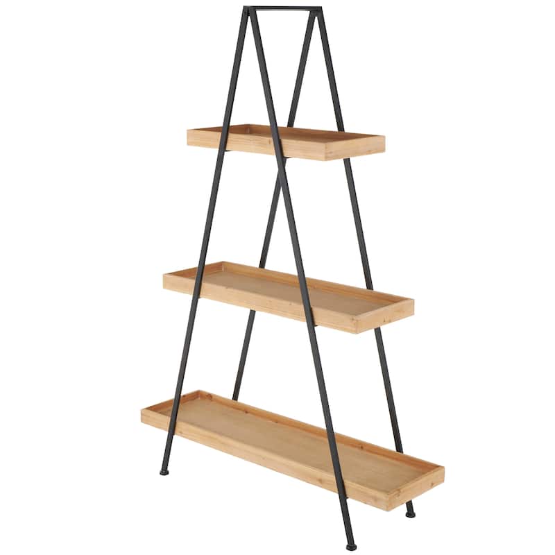 Black Metal 3 Shelf Shelving Unit with Black Metal Triangle Frame