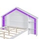 preview thumbnail 19 of 17, Wood Platform Bed with House-shaped Storage Headboard and Built-in LED