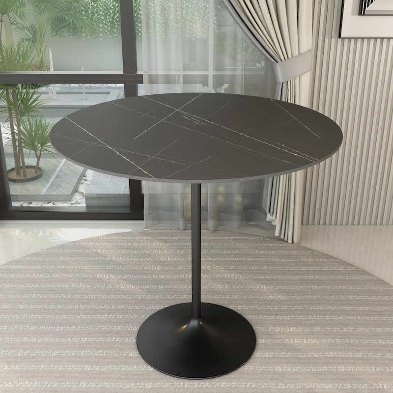 LeisureMod Verve 48" Round Dining Table with Sintered Stone TableTop and Black Steel Base for Kitchen & Dining Room