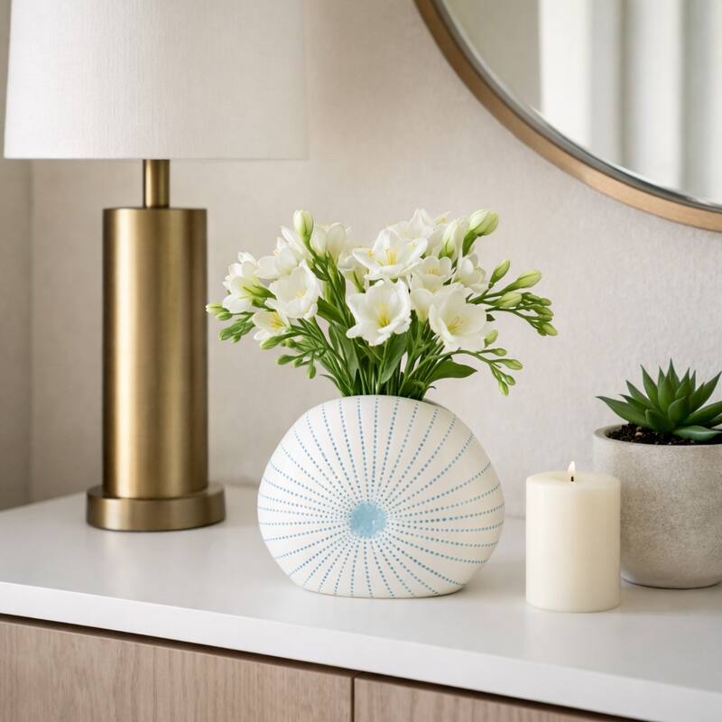 Round Shell Ceramic Vase - Stylish Dotted Pattern Flower Vase