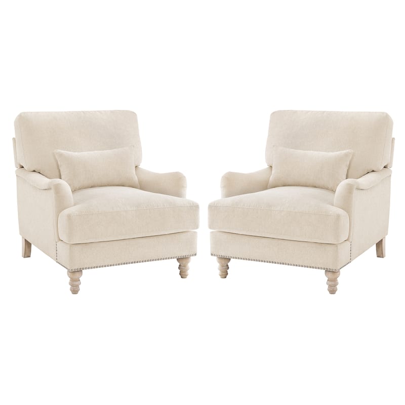 Modern Arm Accent Chair Upholstered Solid Wood Frame Accent Chairs with Lumbar Pillow for Living Room