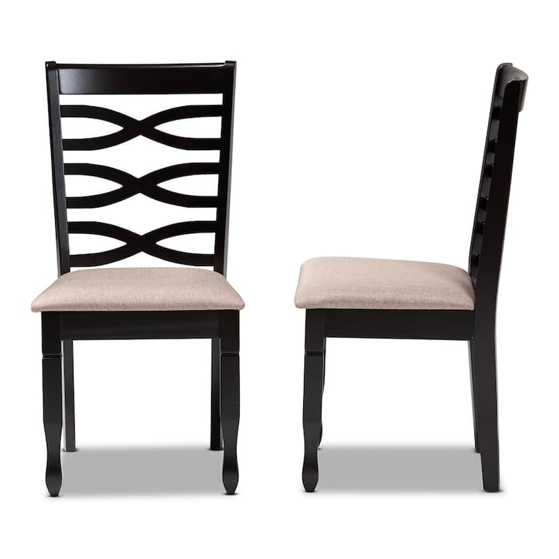 Modern Dining Chair Set - 2 Piece Fabric Upholstered Wood Chairs - Dark Brown Finish