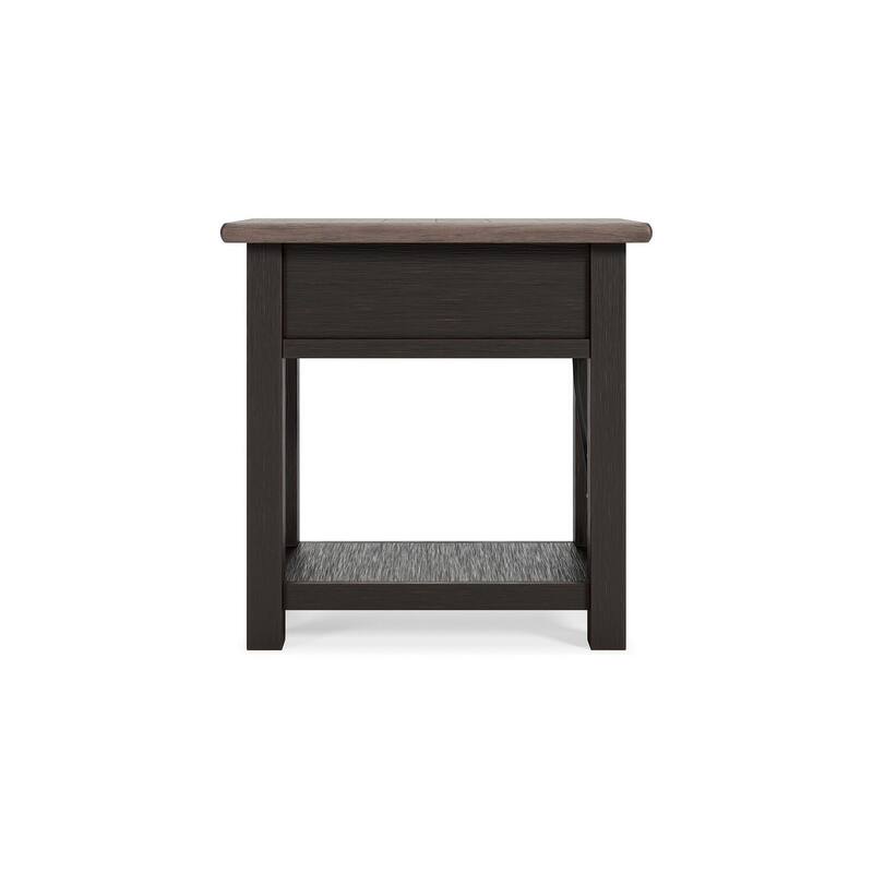 14.13 in. Gray and Black Rectangle Wood End Table with USB Charging Ports