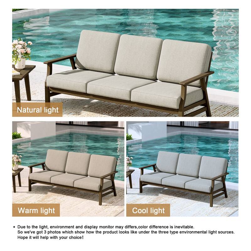 Teak Frame Outdoor Loveseat Daybed with Water-Resistant Cushions.