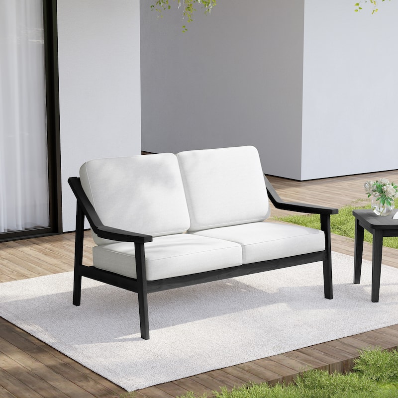 Outdoor Wood Teak Patio 2 Seater Loveseat with Cushion