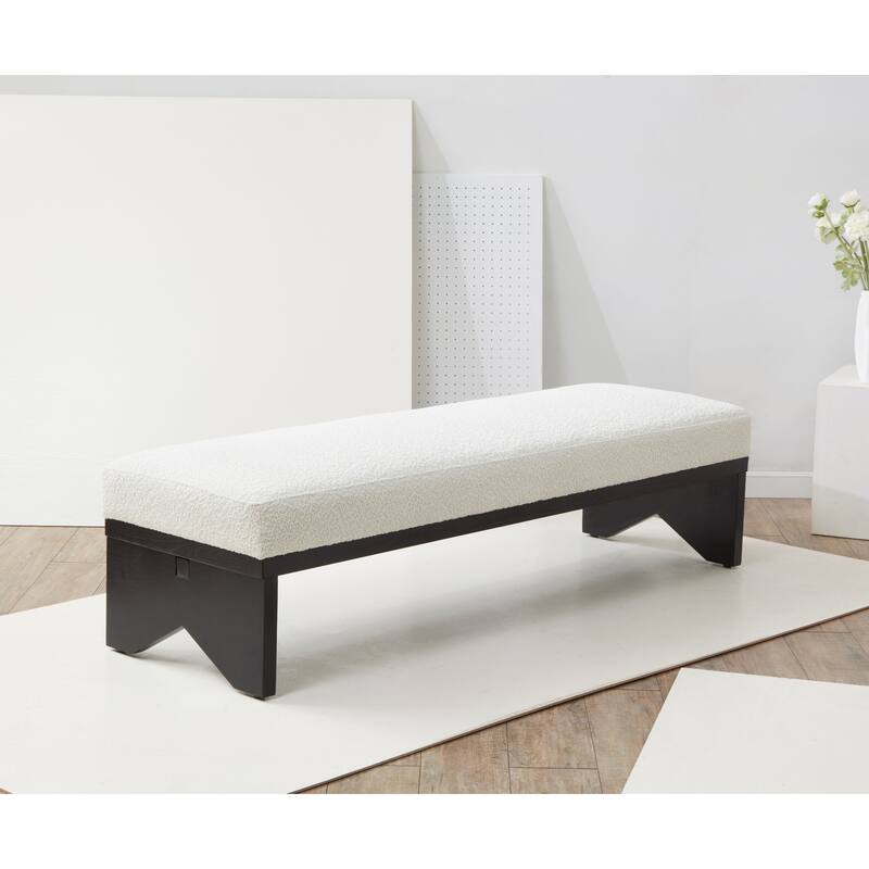 SAFAVIEH Couture Boris Mid-Century Modern Bench - 62.4 In. W x 19.7 In. D x 16.5 In. H - 62Wx20Dx17H - Ivory/Black