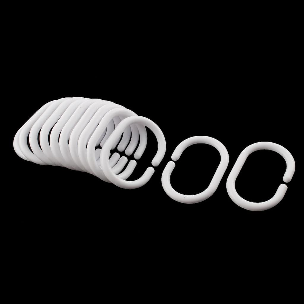 Bathroom Hardware White Plastic C Rings Shape Curtain Hooks 12 Pcs