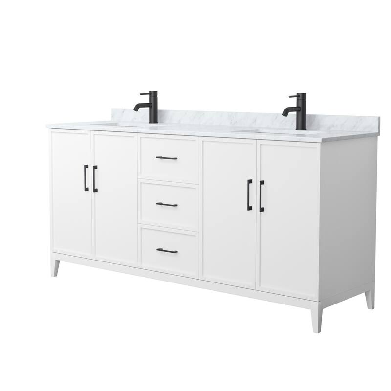 Elan 72-inch Double Vanity, Marble Top - White, Black Trim, White Carrara Marble Top