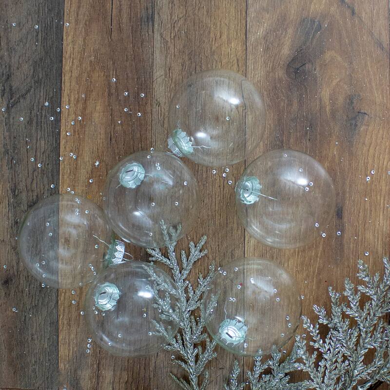 6ct Clear and Silver Glass Christmas Ball Ornaments 3.25" (80mm)
