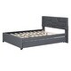 preview thumbnail 22 of 30, Linen Fabric Platform Bed with Brick Pattern Headboard, with Twin Trundle and 2 Drawers, Full Size