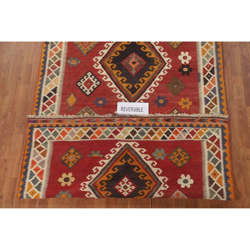 Red Medallion Kilim Qashqai Persian Vintage Rug Flatweave Wool Carpet - 5'1" x 8'3"