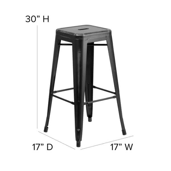 dimension image slide 7 of 9, 4 Pack 30"H Backless Distressed Metal Indoor-Outdoor Barstool