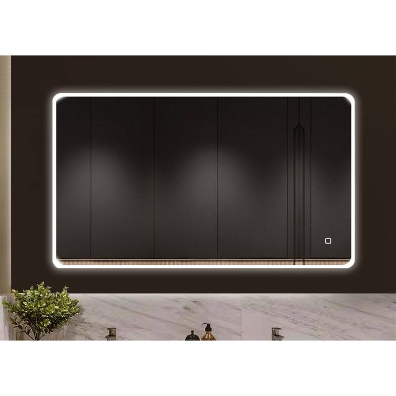 27.55 in. W x 39.37 in. H Rectangular Frameless Wall-Mounted Bathroom Vanity Mirror with Lights Anti Fog Touch Control - Silver