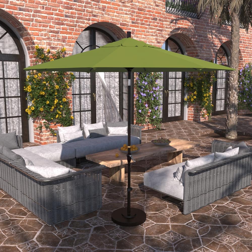 California Umbrella 9' Sunset Series Patio Umbrella Bronze Aluminum Frame and Ribs, Crank Lift Auto Tilt, Pacifica Pacific Blue