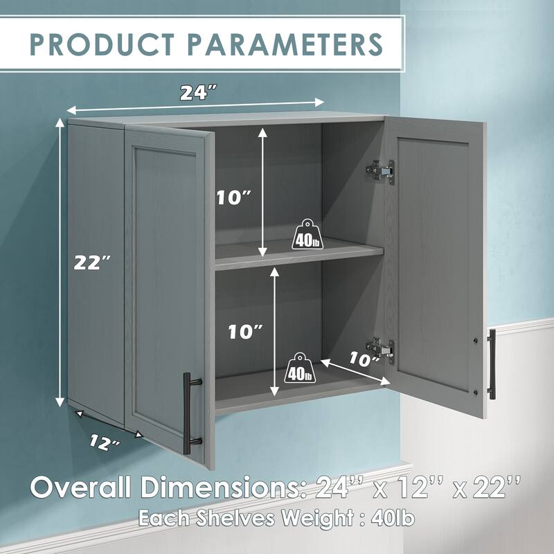 Shaker Style Wall Storage Cabinet with 2 Doors & Shelf