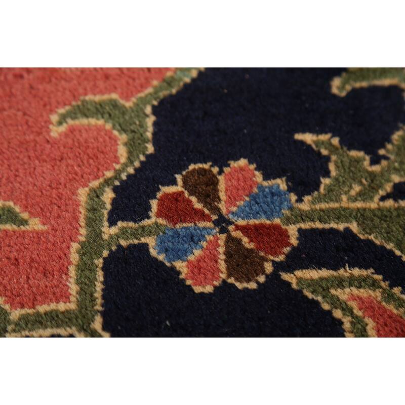 Geometric Anatolian Turkish Area Rug Hand-Knotted Pink Wool Carpet - 4'9"x 6'0"