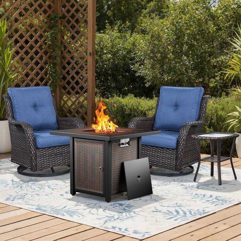 Gymojoy 4-Piece Outdoor Fire Pit Set with 2 Swivel Chairs & Side Table for Patio, Deck, Garden