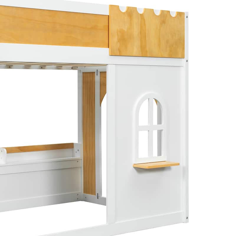 Loft Bunk Bed with Storage Shelves, Window and Two Doors by Harper&Bright Designs