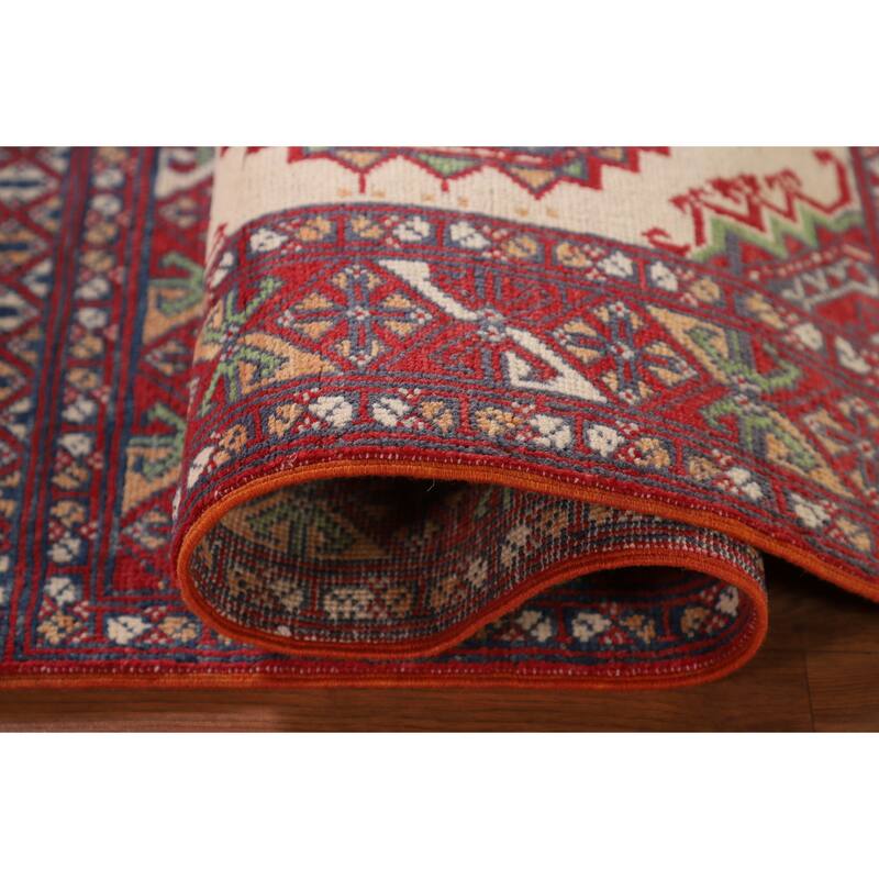 Geometric Kazak Oriental Foyer Rug Handmade Wool Carpet - 3'3"x 4'9"