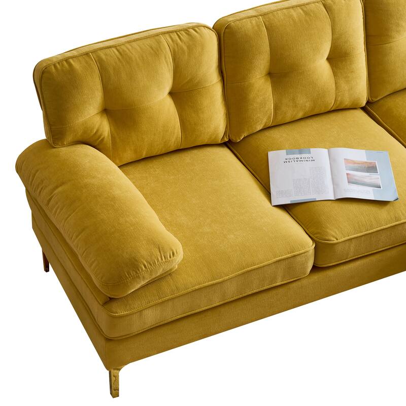 Velvet Sectional Sofas Couches with Pillow Top Arms and Upholstered Backrest, Modern L-Shaped Couches with Metal Legs
