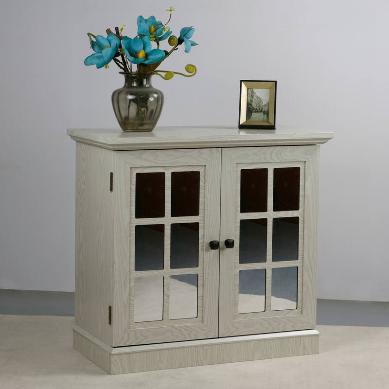 Sideboard Cabinet with Acrylic Mirrored Doors, Wooden Kitchen Pantry Storage Cabinet, Accent Cabinet with Adjustable Shelf