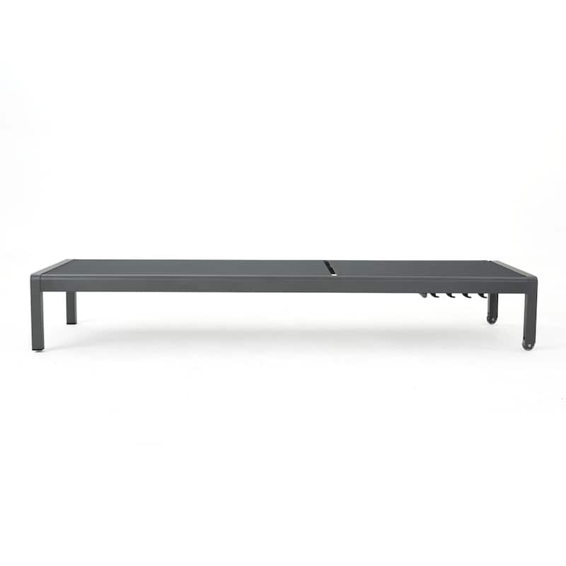 2pc Cape Coral Chaise Lounge Set Gray Outdoor Adjustable Mesh Patio Furniture with Wheels 77in