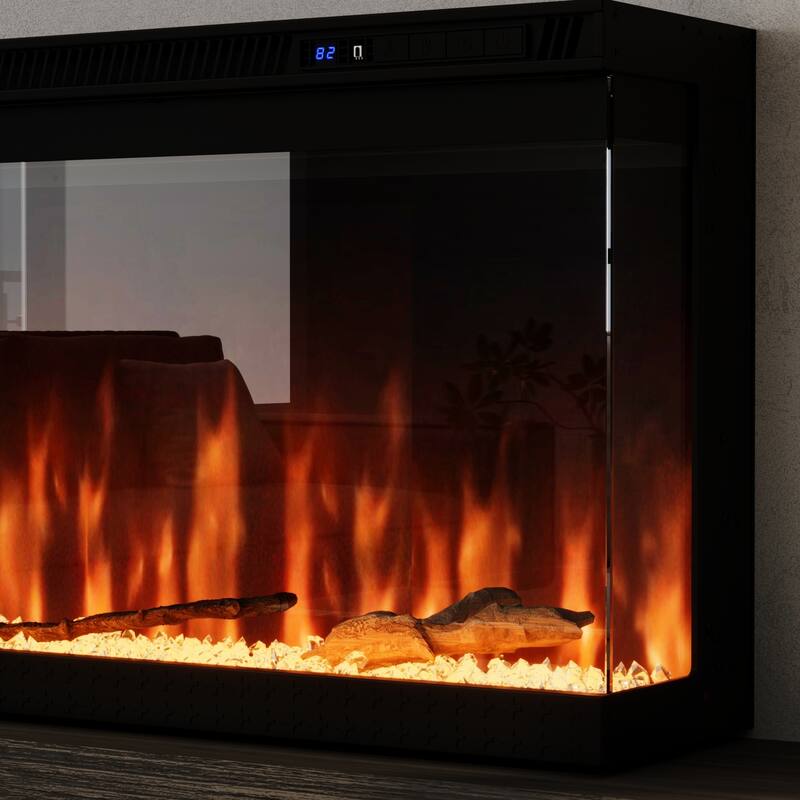 3-Sided Electric Fireplace with 12-Color Flame, Dual Heat Settings 750W/1500W, Smart App & Remote Control – 50/60/70 Inch