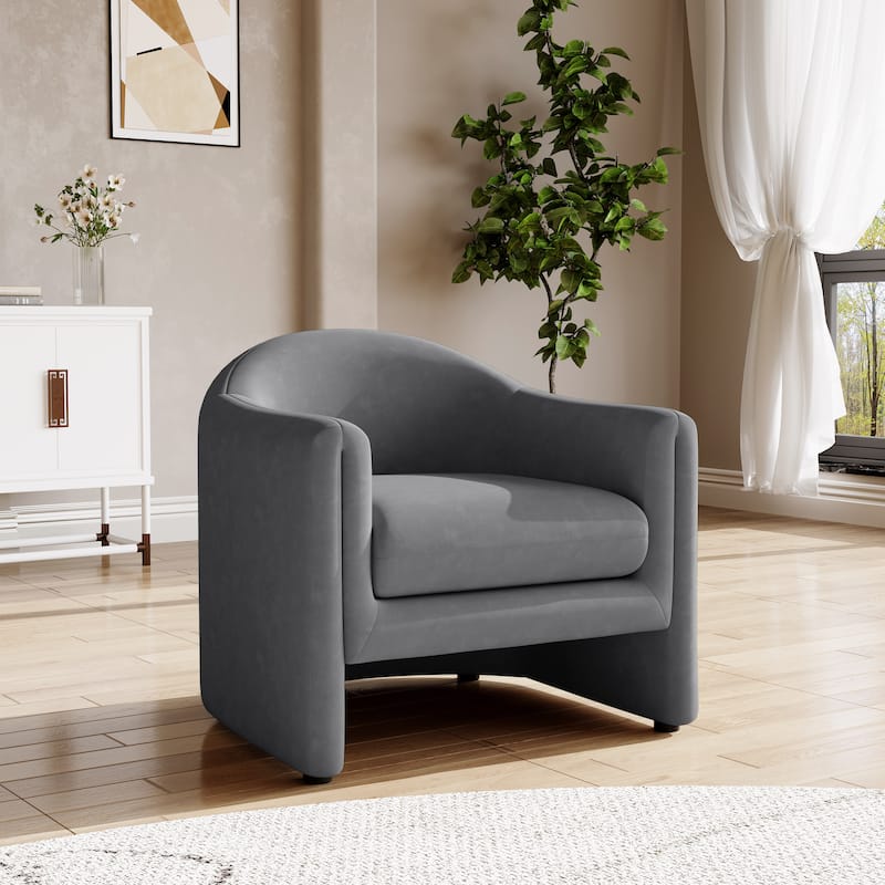 32.3" Wide Upholstered Barrel Boucle Velvet Accent Chair - Velvet - Light Grey&Velvet